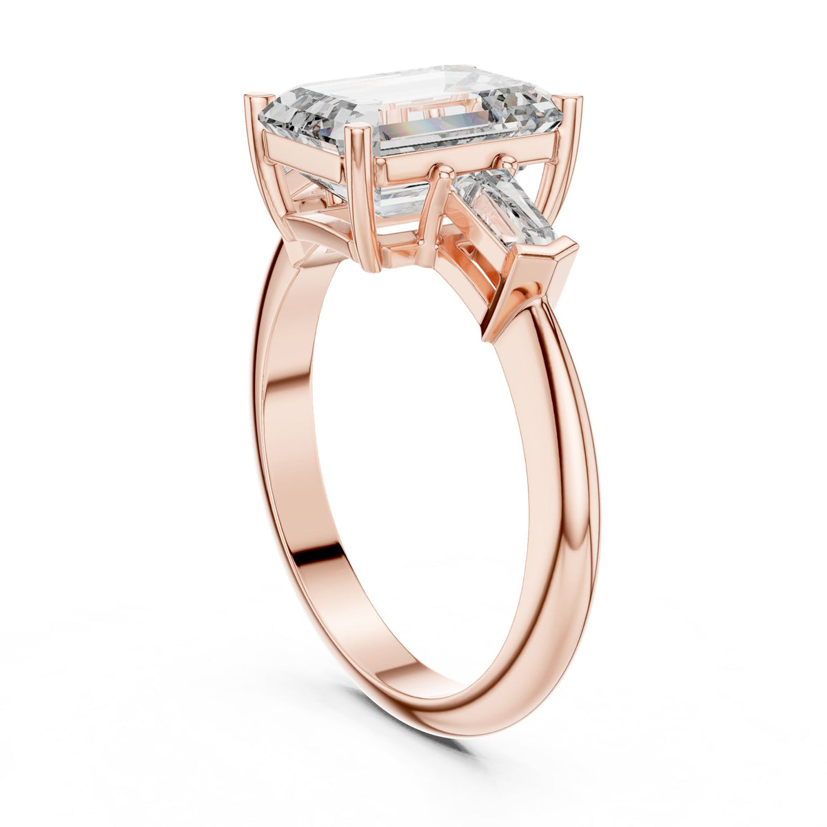 Emerald Three Stone Lab Grown Diamond Engagement Ring