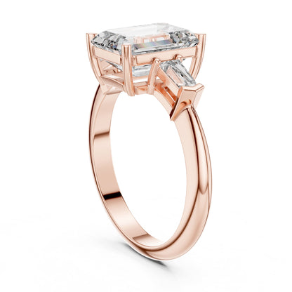 Emerald Three Stone Lab Grown Diamond Engagement Ring