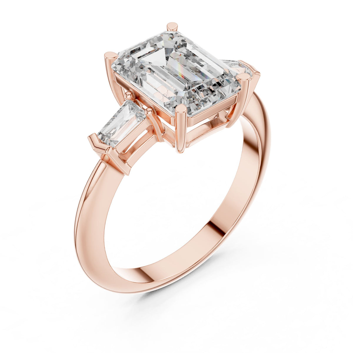 Emerald Three Stone Lab Grown Diamond Engagement Ring
