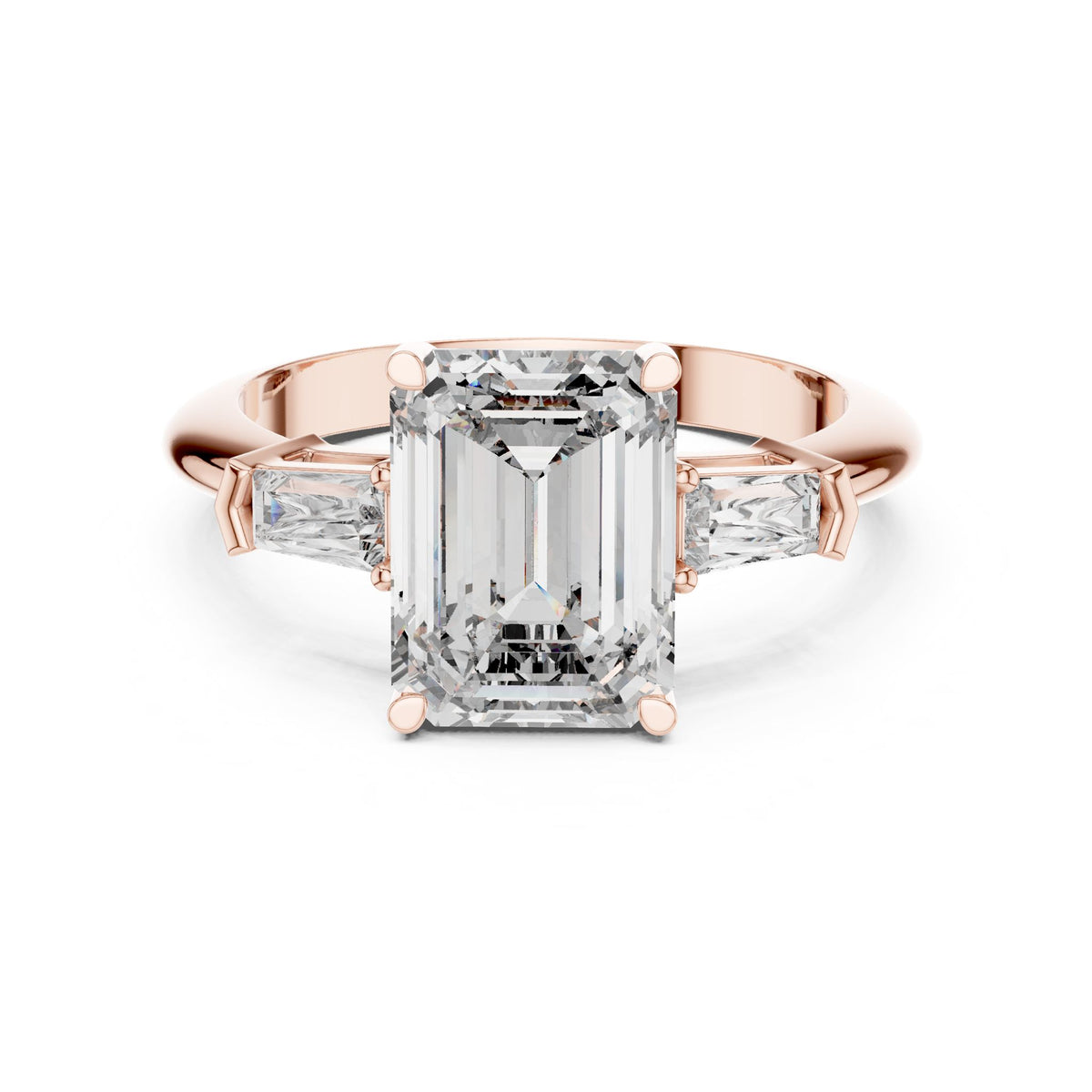 Emerald Three Stone Lab Grown Diamond Engagement Ring