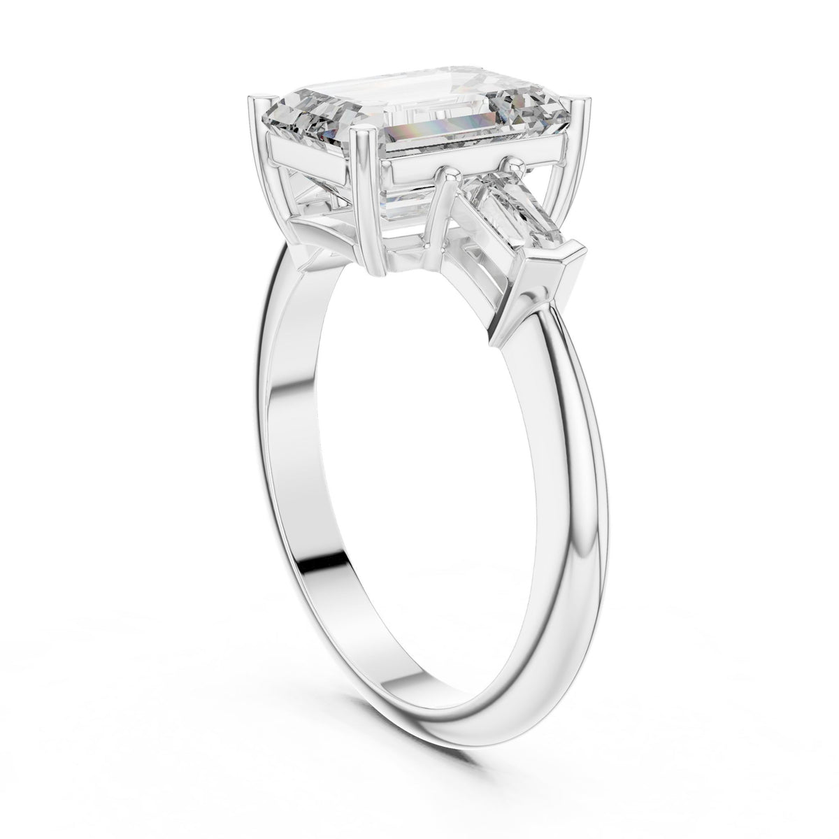 Emerald Three Stone Lab Grown Diamond Engagement Ring