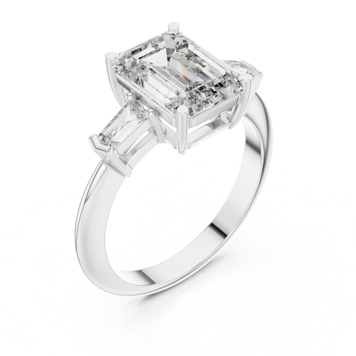 Emerald Three Stone Lab Grown Diamond Engagement Ring