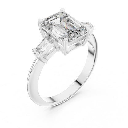 Emerald Three Stone Lab Grown Diamond Engagement Ring