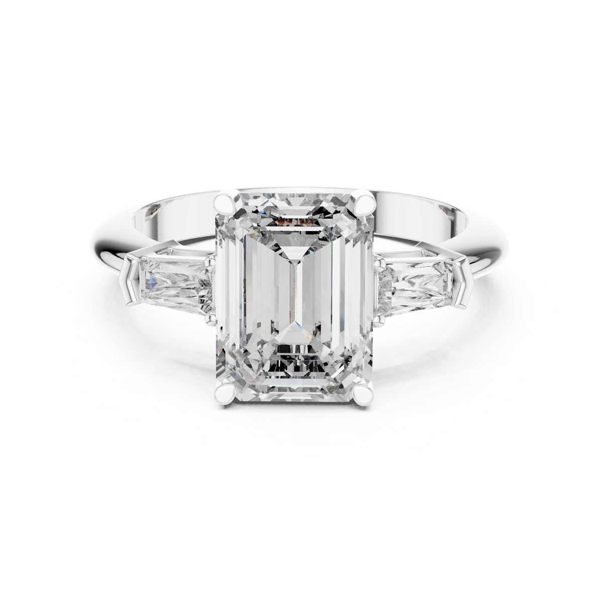 Emerald Three Stone Lab Grown Diamond Engagement Ring