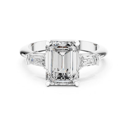Emerald Three Stone Lab Grown Diamond Engagement Ring