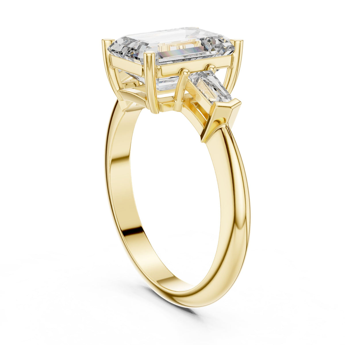 Emerald Three Stone Lab Grown Diamond Engagement Ring