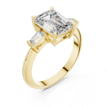 Emerald Three Stone Lab Grown Diamond Engagement Ring