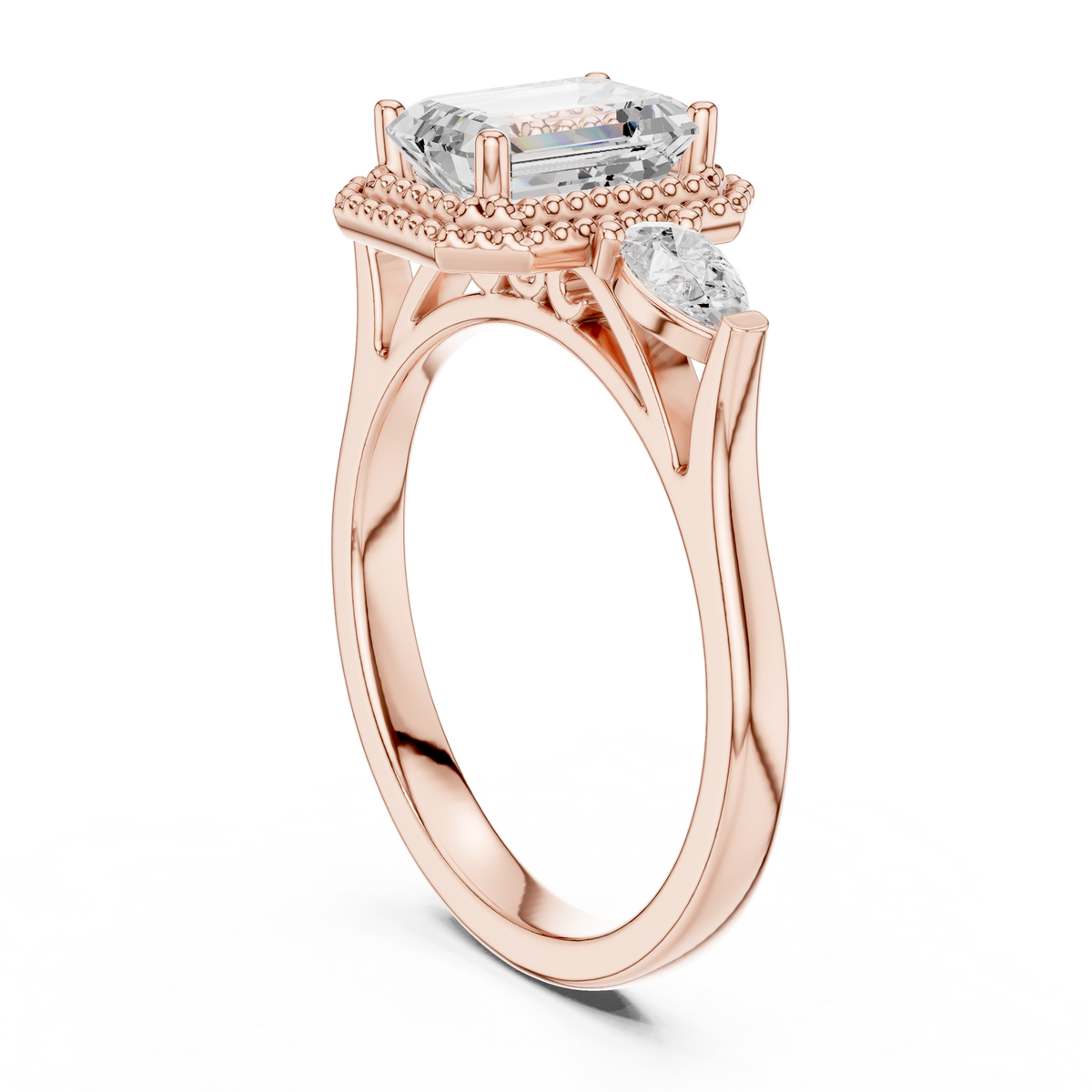 Emerald Three Stone Lab Grown Diamond Engagement Ring