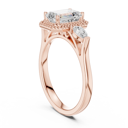 Emerald Three Stone Lab Grown Diamond Engagement Ring