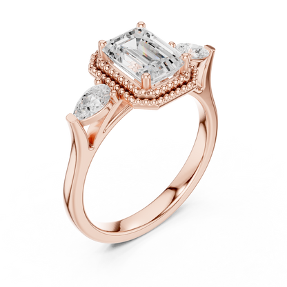 Emerald Three Stone Lab Grown Diamond Engagement Ring