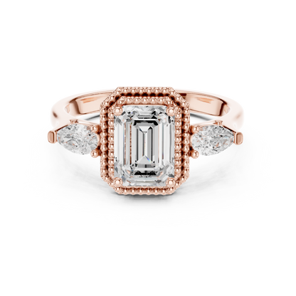Emerald Three Stone Lab Grown Diamond Engagement Ring