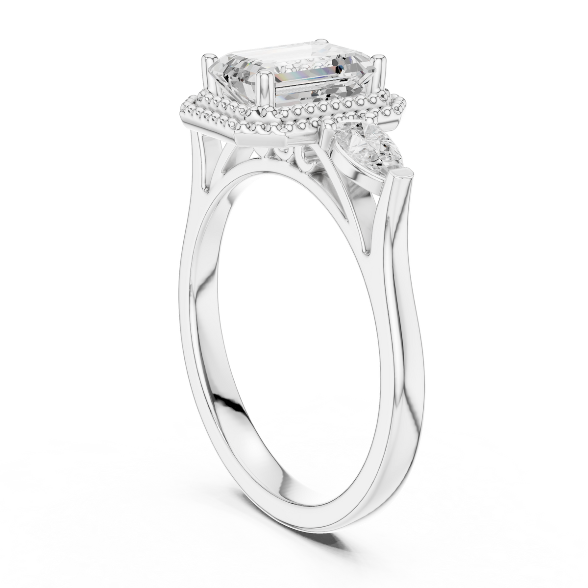 Emerald Three Stone Lab Grown Diamond Engagement Ring