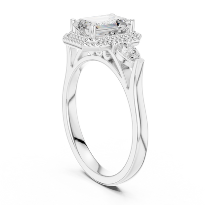 Emerald Three Stone Lab Grown Diamond Engagement Ring