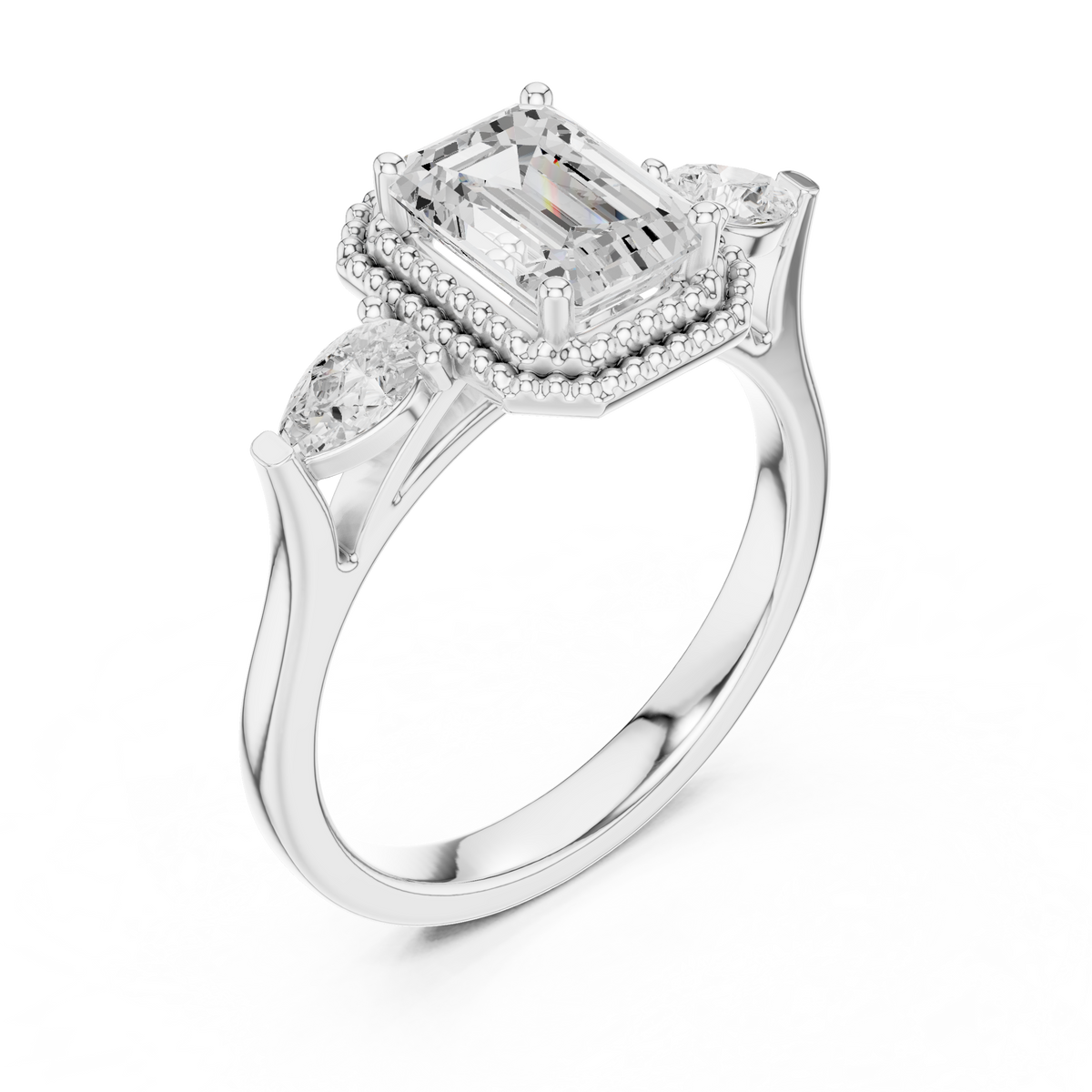 Emerald Three Stone Lab Grown Diamond Engagement Ring