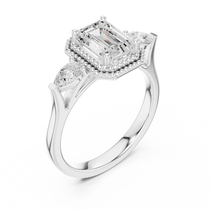 Emerald Three Stone Lab Grown Diamond Engagement Ring