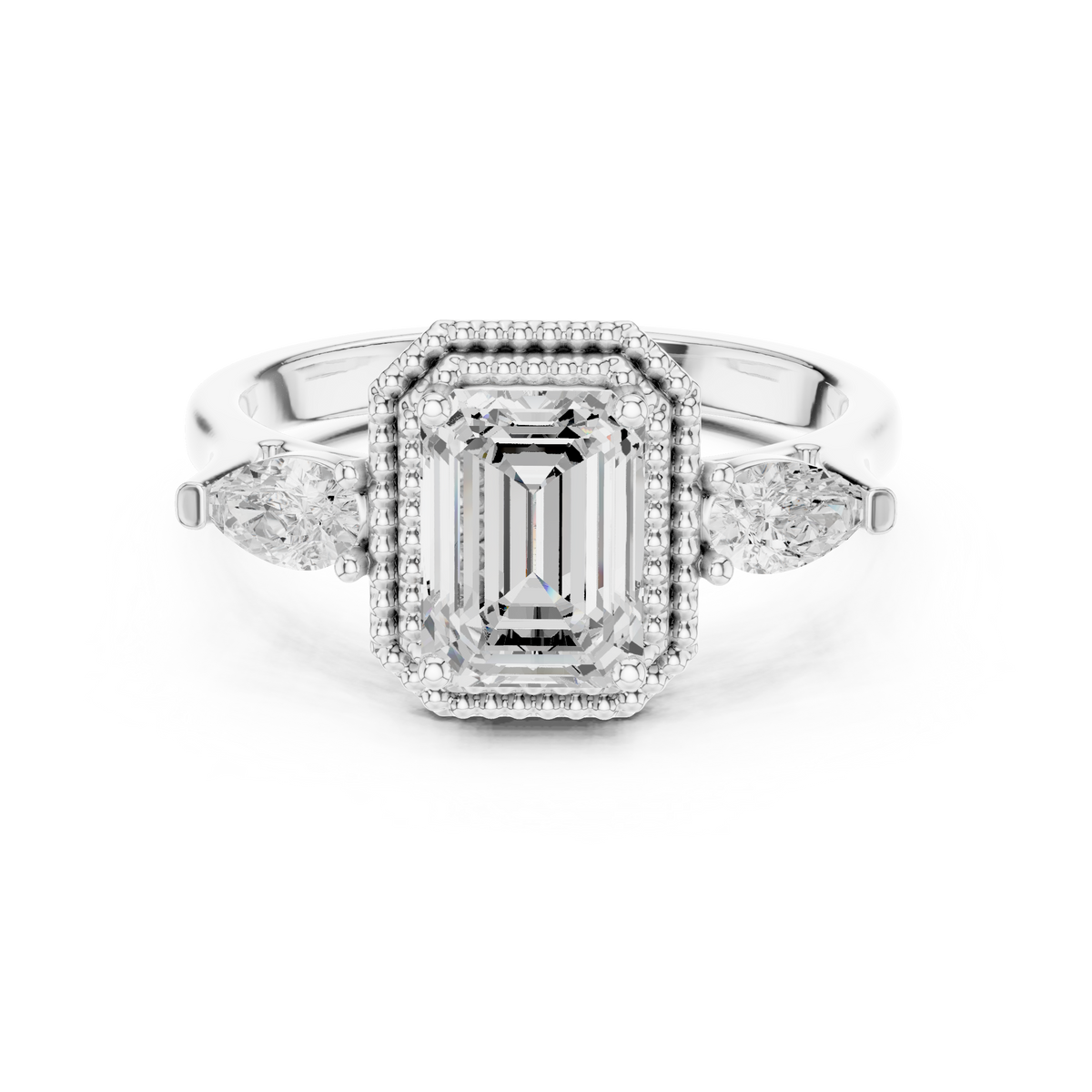 Emerald Three Stone Lab Grown Diamond Engagement Ring