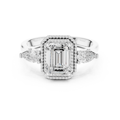 Emerald Three Stone Lab Grown Diamond Engagement Ring