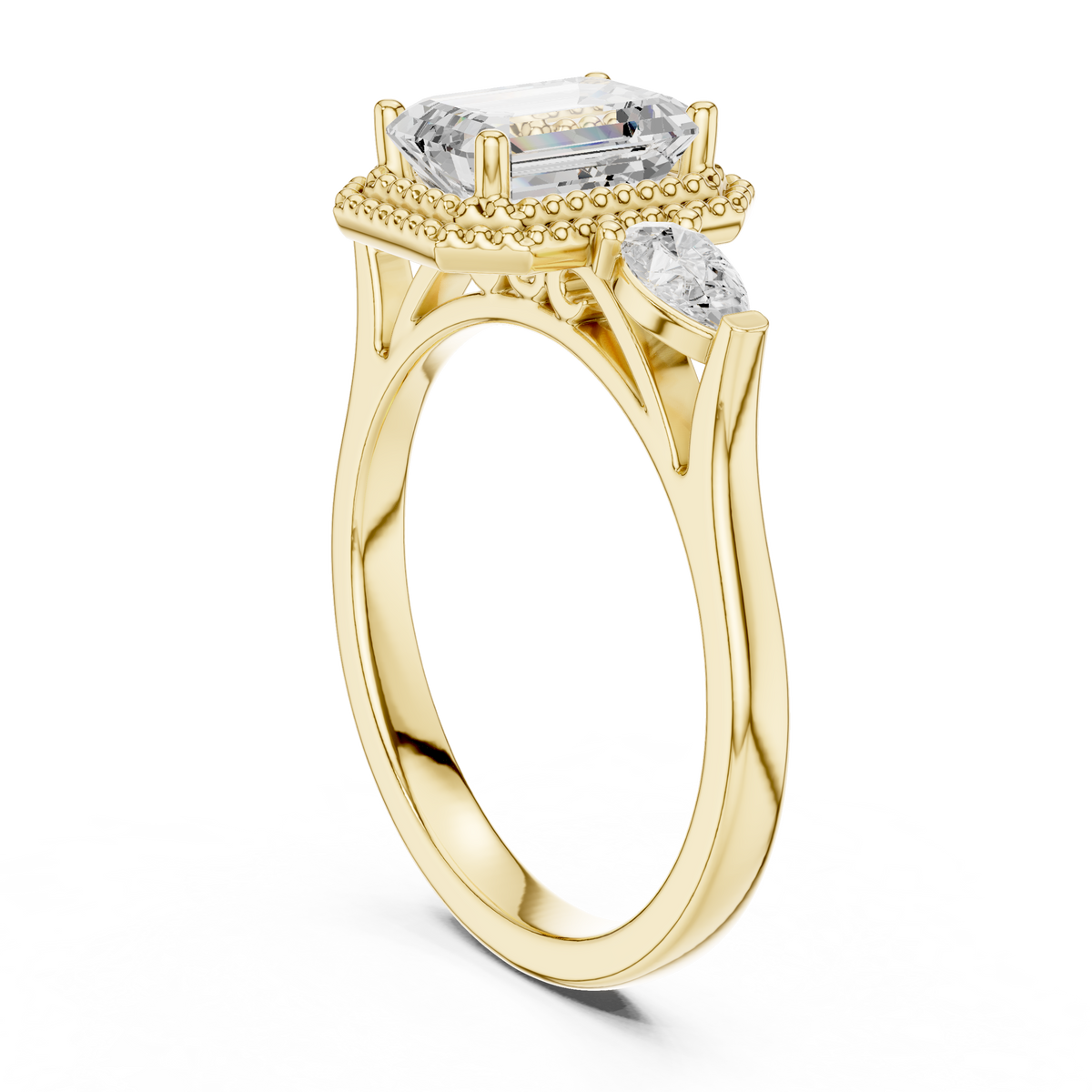 Emerald Three Stone Lab Grown Diamond Engagement Ring