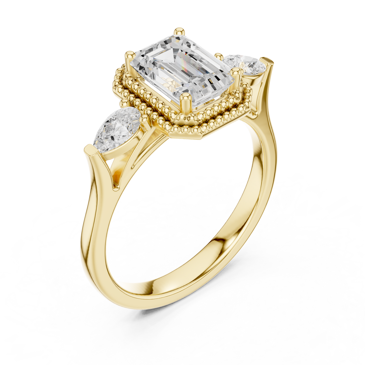 Emerald Three Stone Lab Grown Diamond Engagement Ring
