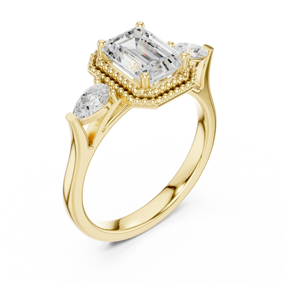 Emerald Three Stone Lab Grown Diamond Engagement Ring
