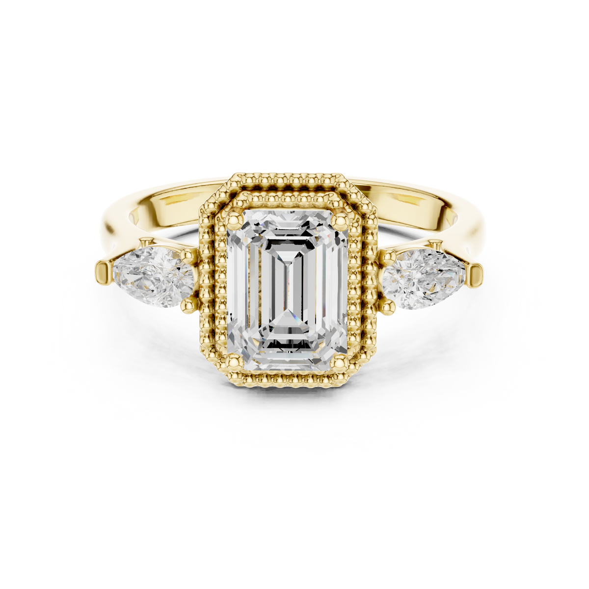 Emerald Three Stone Lab Grown Diamond Engagement Ring
