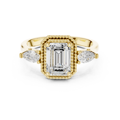 Emerald Three Stone Lab Grown Diamond Engagement Ring