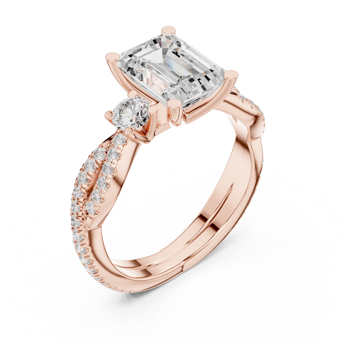 Emerald Three Stone Lab Grown Diamond Engagement Ring