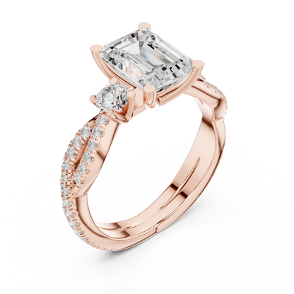 Emerald Three Stone Lab Grown Diamond Engagement Ring