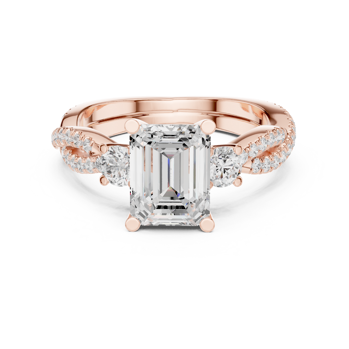 Emerald Three Stone Lab Grown Diamond Engagement Ring