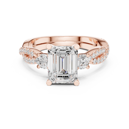Emerald Three Stone Lab Grown Diamond Engagement Ring