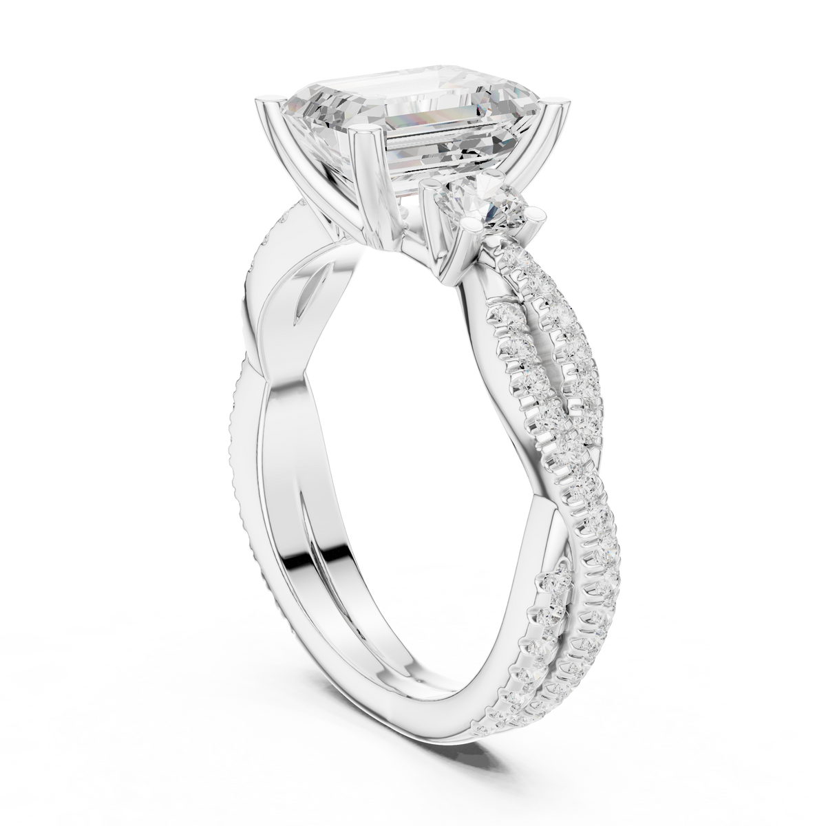 Emerald Three Stone Lab Grown Diamond Engagement Ring