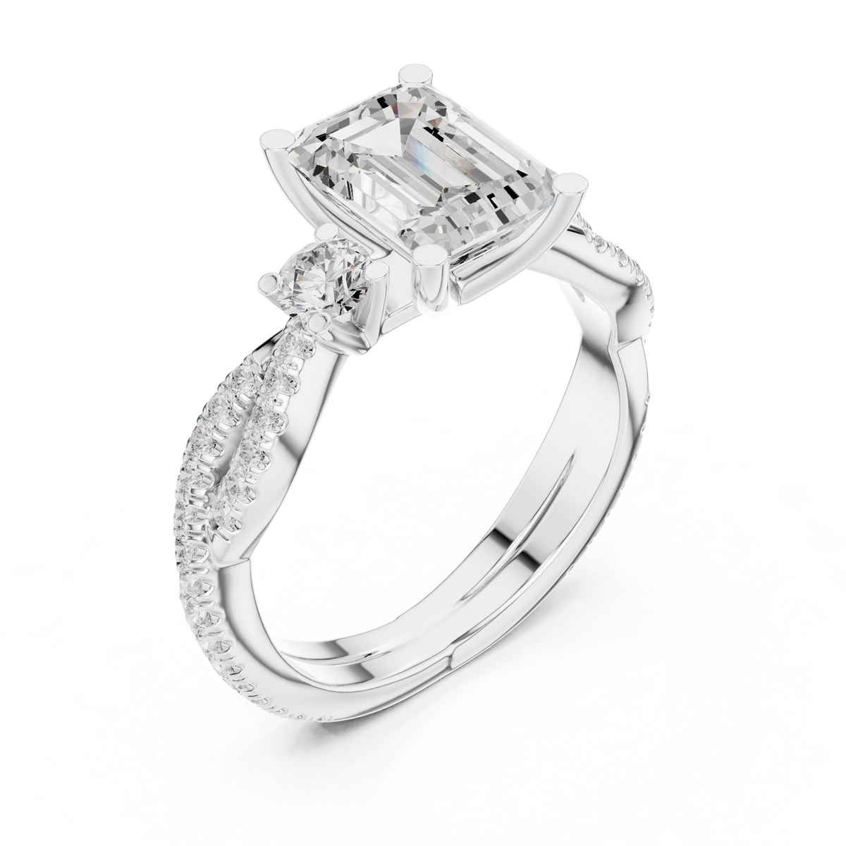 Emerald Three Stone Lab Grown Diamond Engagement Ring