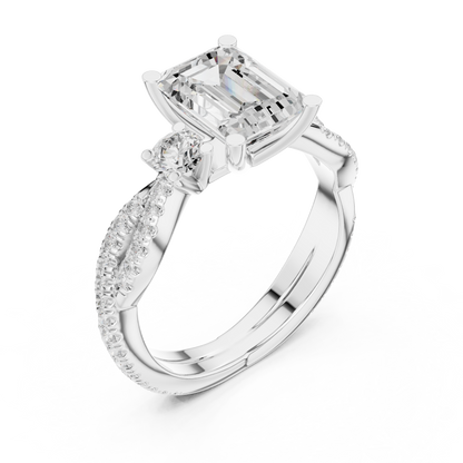 Emerald Three Stone Lab Grown Diamond Engagement Ring