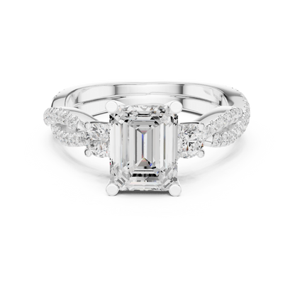 Emerald Three Stone Lab Grown Diamond Engagement Ring