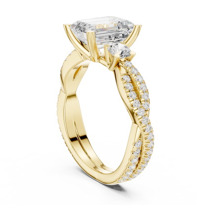 Emerald Three Stone Lab Grown Diamond Engagement Ring