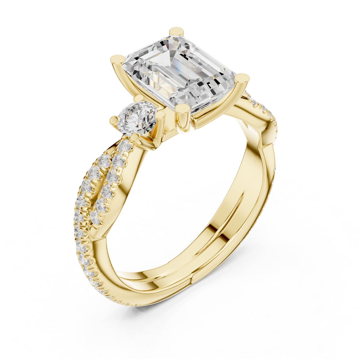 Emerald Three Stone Lab Grown Diamond Engagement Ring