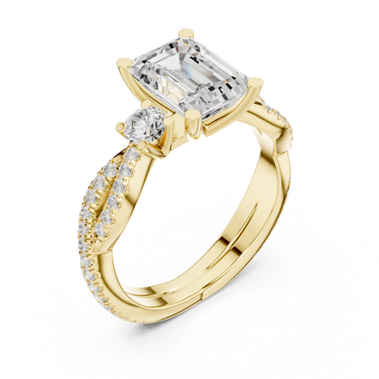 Emerald Three Stone Lab Grown Diamond Engagement Ring
