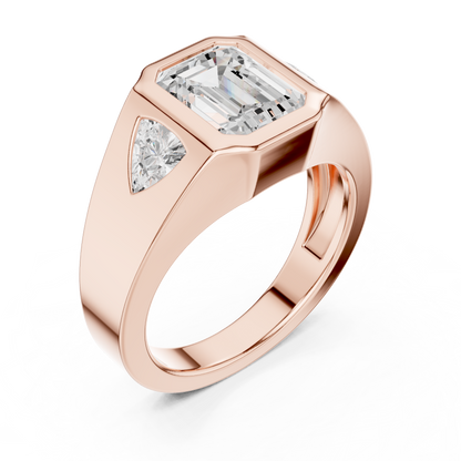 Emerald Three Stone Lab Grown Diamond Engagement Ring