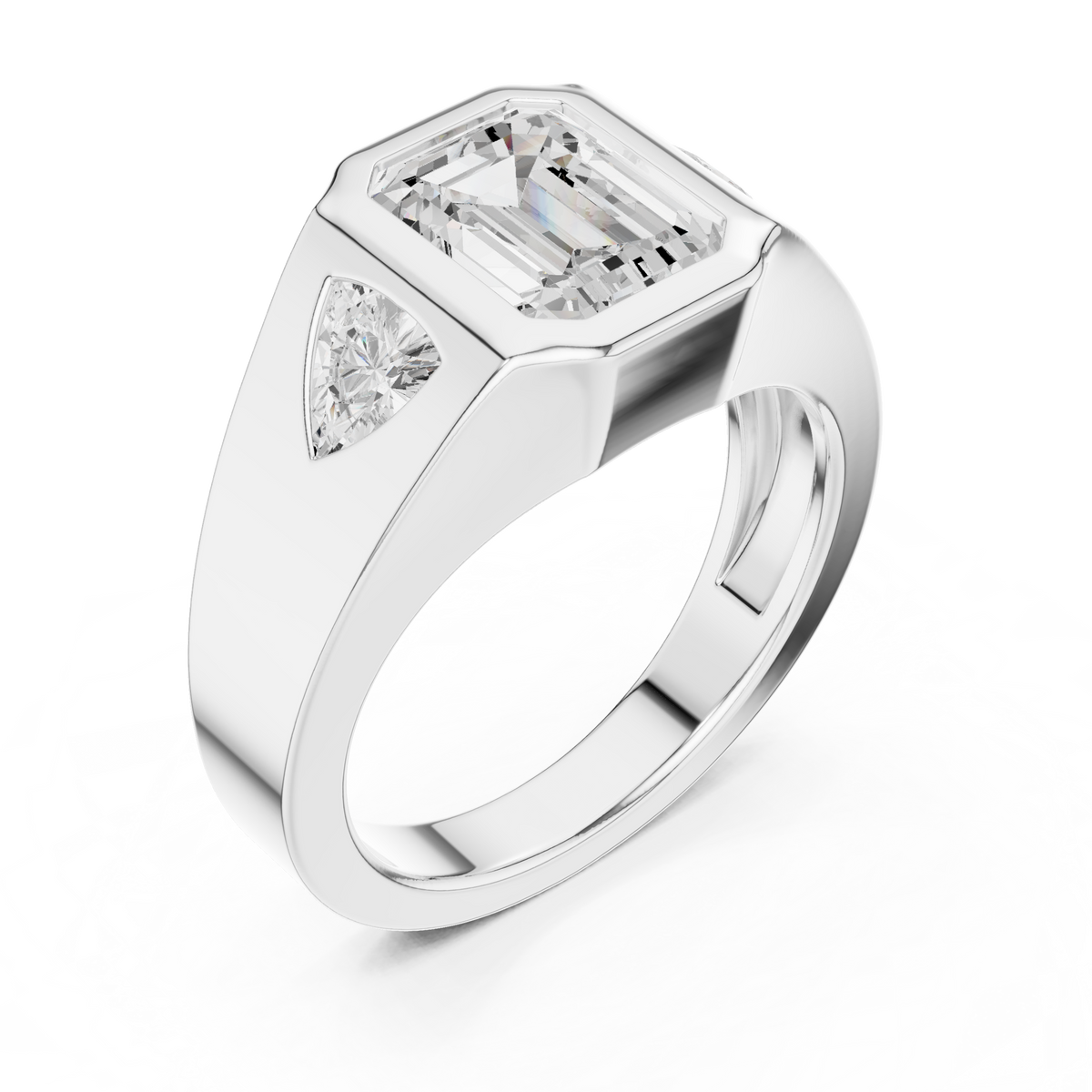 Emerald Three Stone Lab Grown Diamond Engagement Ring