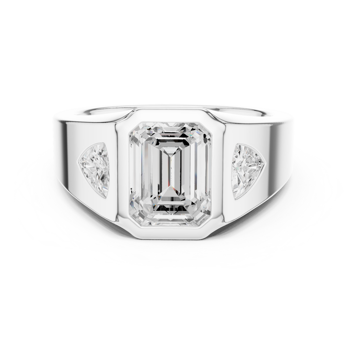 Emerald Three Stone Lab Grown Diamond Engagement Ring