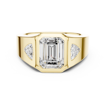 Emerald Three Stone Lab Grown Diamond Engagement Ring