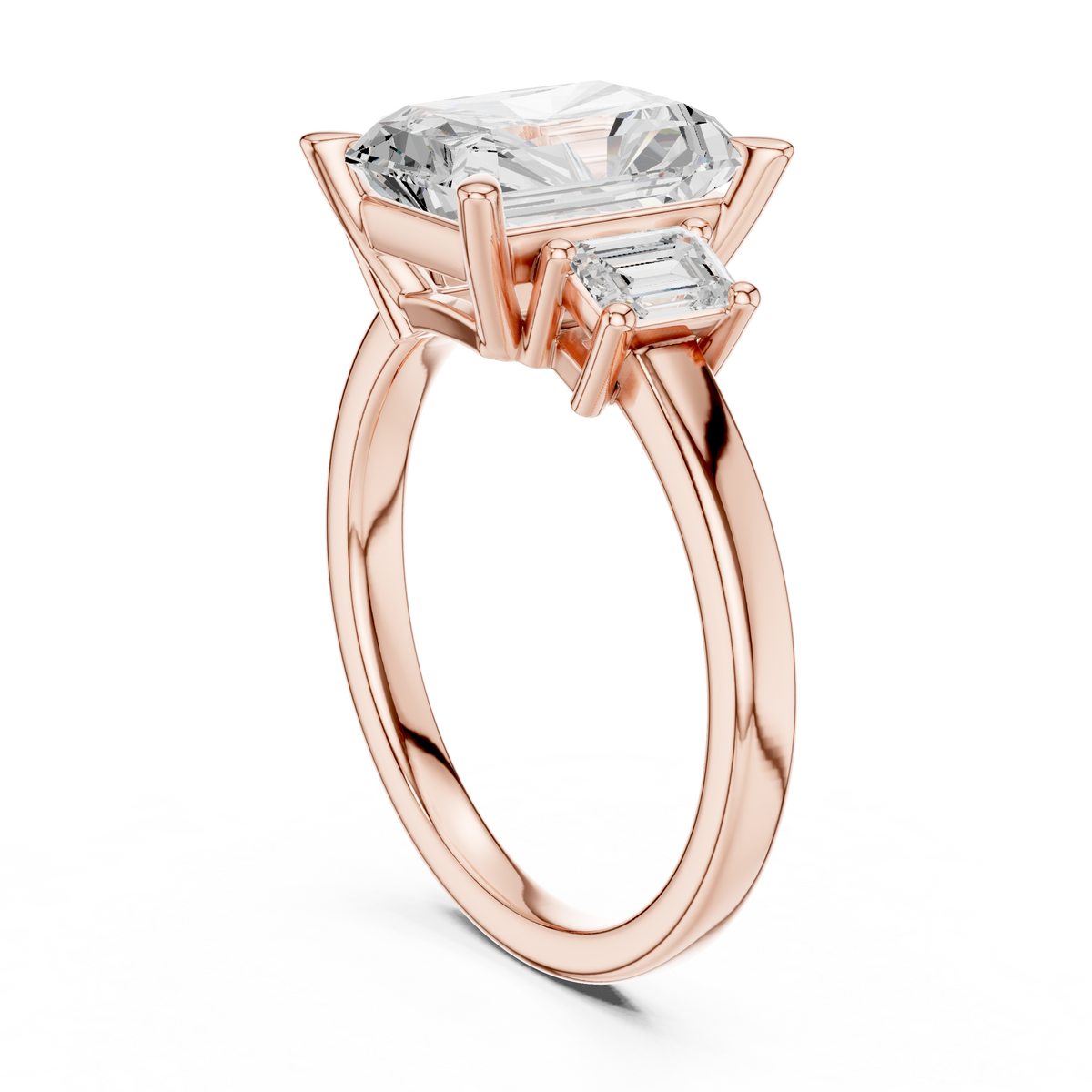 Emerald Three Stone Lab Grown Diamond Engagement Ring
