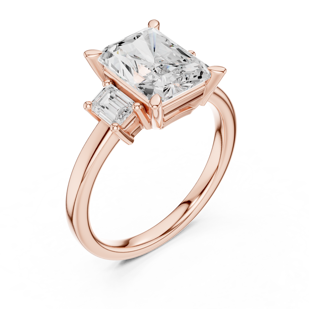 Emerald Three Stone Lab Grown Diamond Engagement Ring