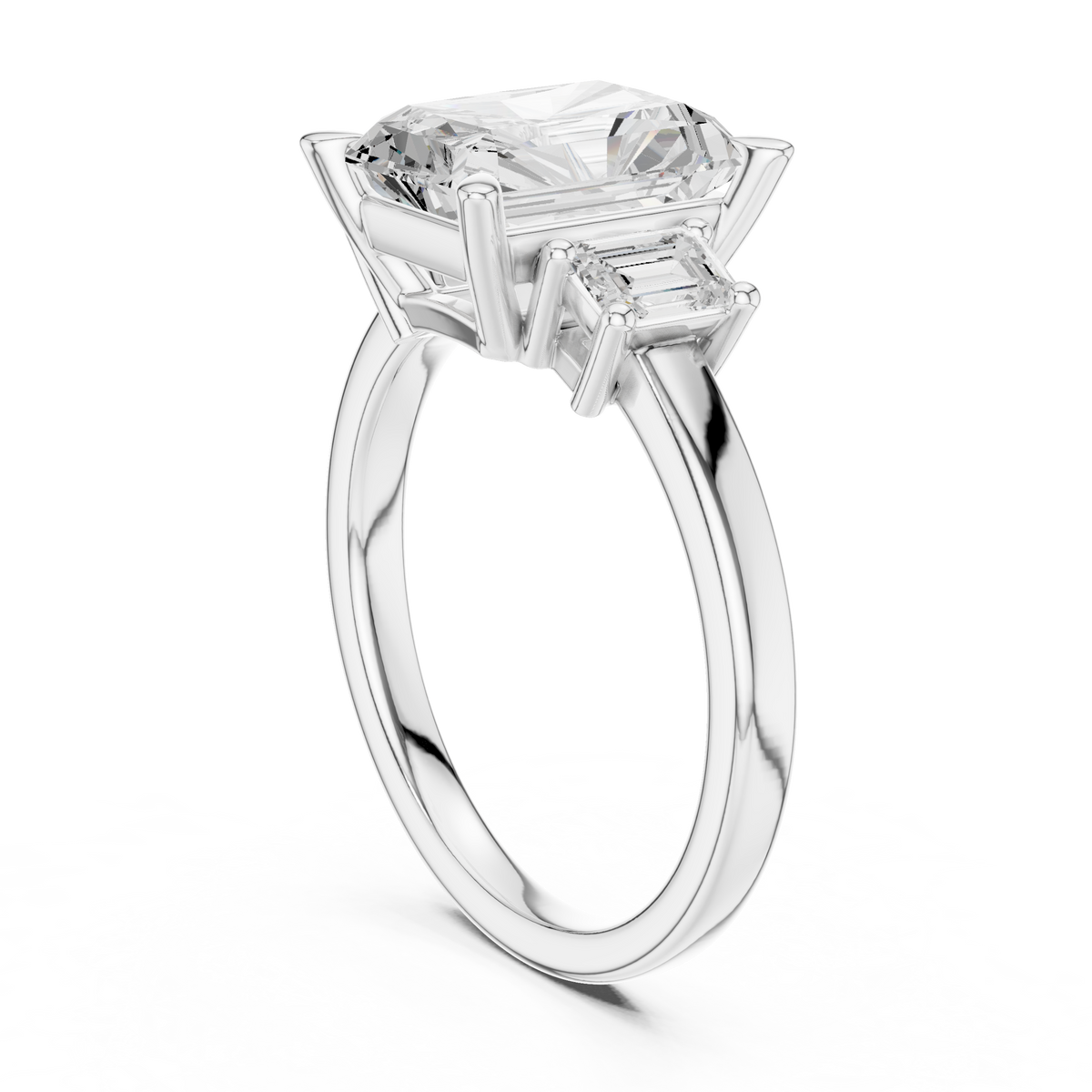 Emerald Three Stone Lab Grown Diamond Engagement Ring