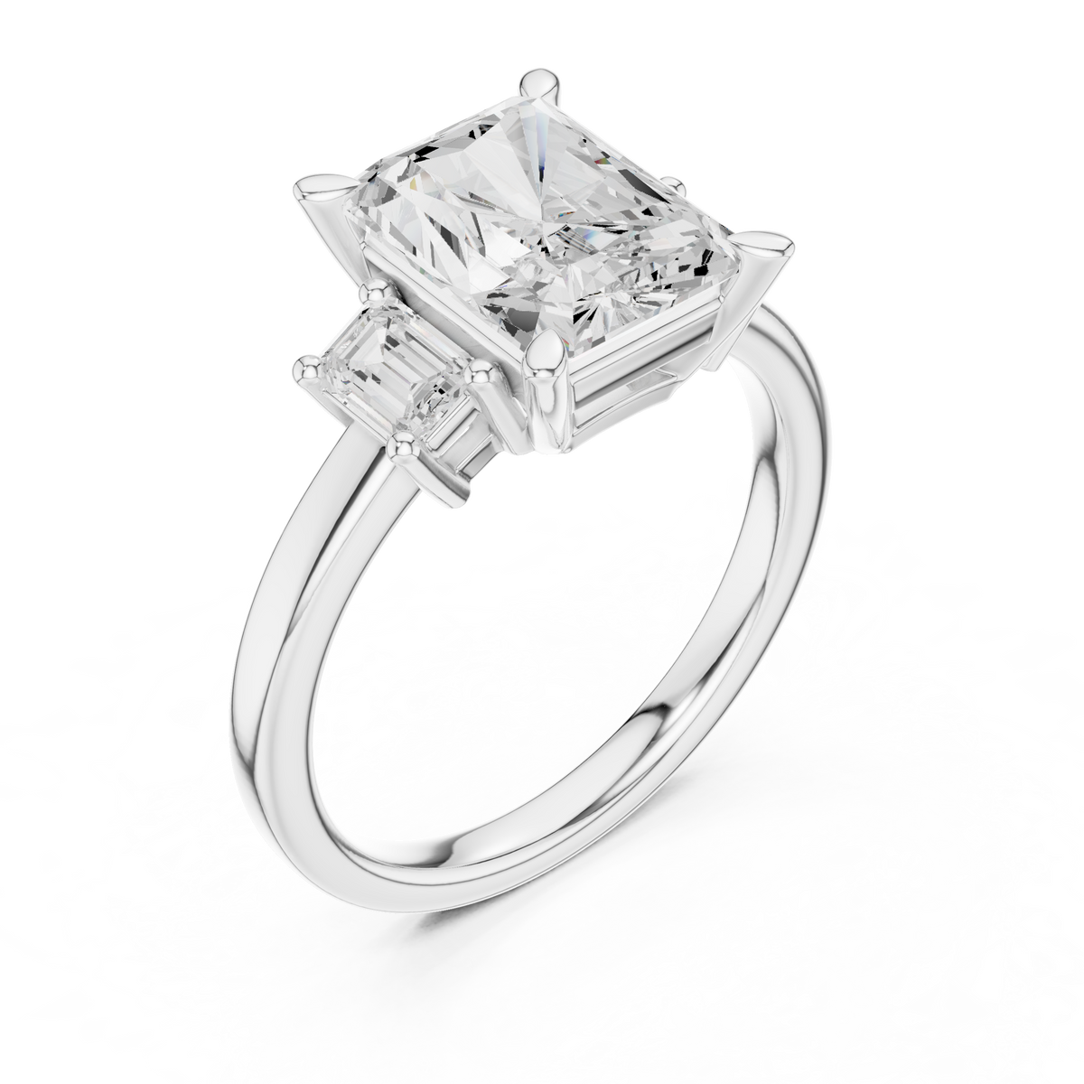 Emerald Three Stone Lab Grown Diamond Engagement Ring
