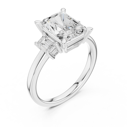 Emerald Three Stone Lab Grown Diamond Engagement Ring
