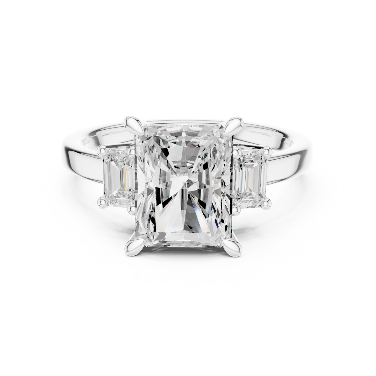 Emerald Three Stone Lab Grown Diamond Engagement Ring
