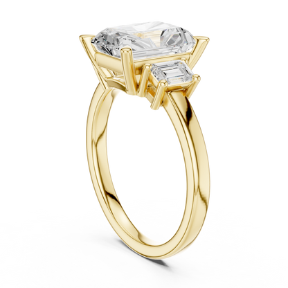 Emerald Three Stone Lab Grown Diamond Engagement Ring