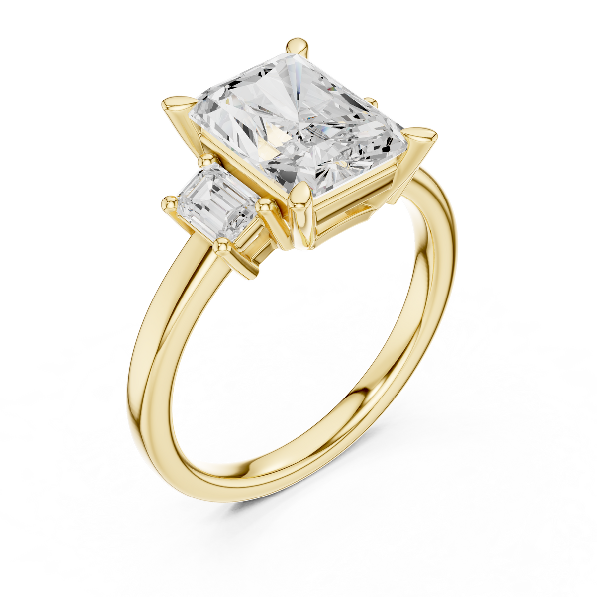 Emerald Three Stone Lab Grown Diamond Engagement Ring