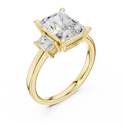 Emerald Three Stone Lab Grown Diamond Engagement Ring